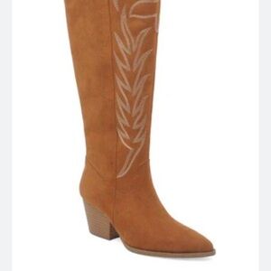 Qupid Tan Heeled Knee-High Boots